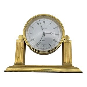 Hampton Heavy Brass Quartz Desk / Mantel Clock –‎ Roman Numerals
